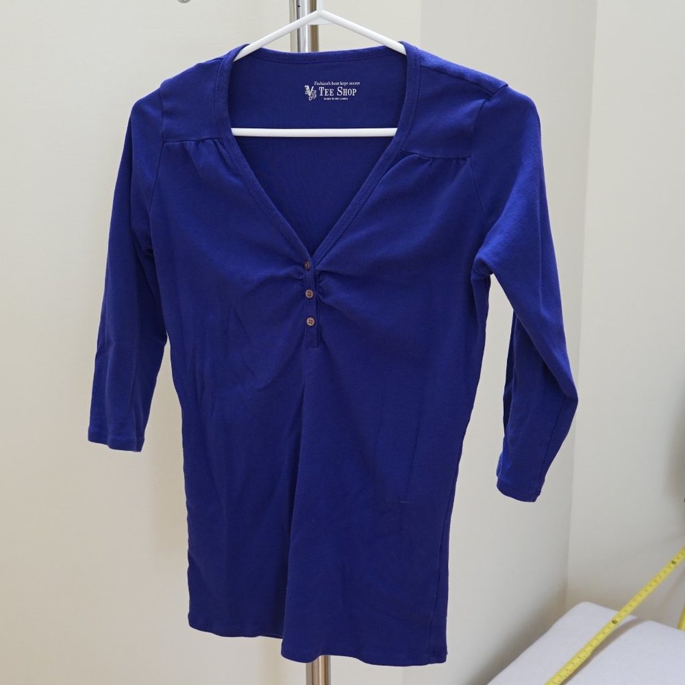 Beautiful Blue Button Henley Top - Picture 2 of 3